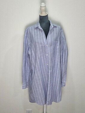 Frank & Eileen Mary Shirt Dress Blue Stripes Size Large Classic Summer Comfort